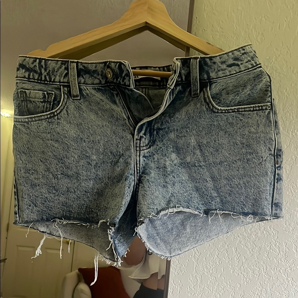 Zara Blue Jean Shorts with Frayed Hem